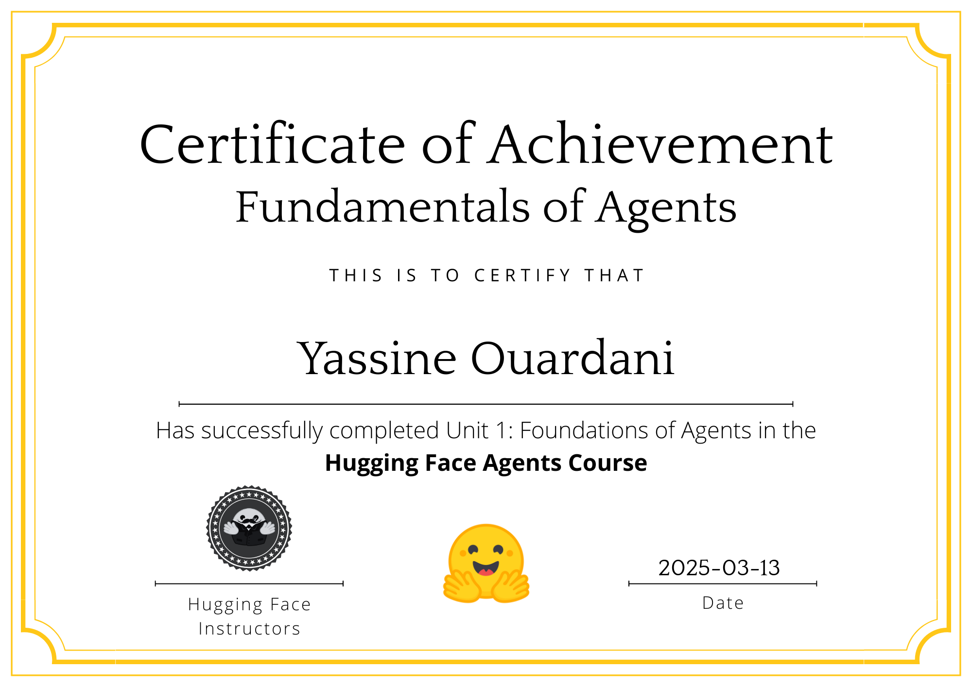 Certificate of achievement Fundamentals of Agents